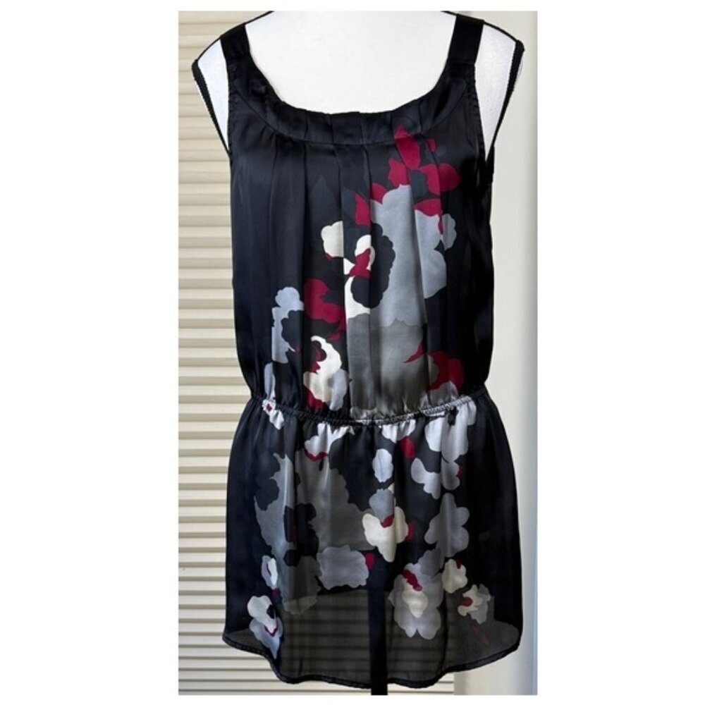 Reitmans Blouse Tank Top Black Magenta Grey Abstract Print Sleeveless Top Size S